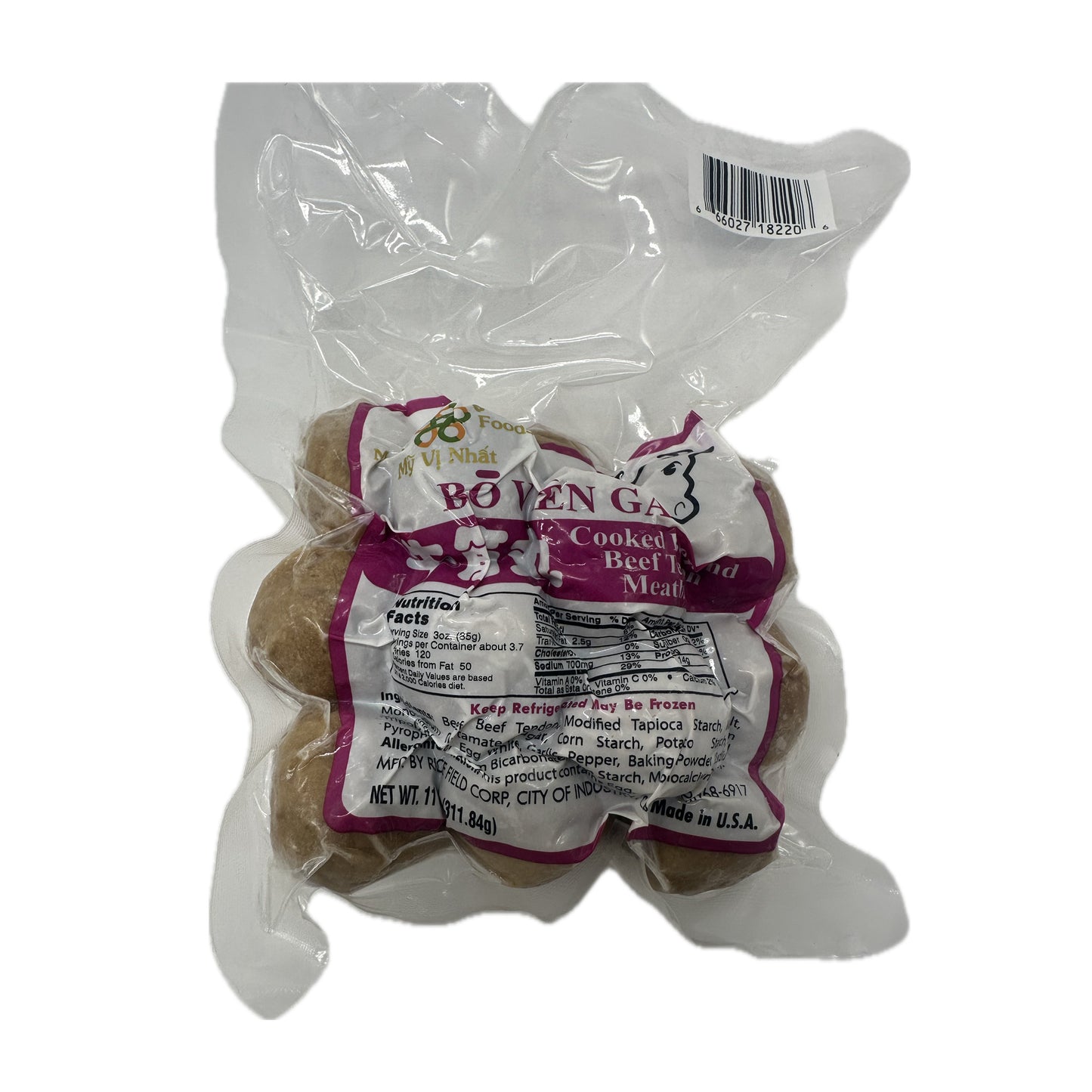 Frozen Cooked Beef and Beef Tendon Meatballs from Bo Vien Gan ลูกชิ้นเอ็นเนื้อแช่แข็ง - 11oz