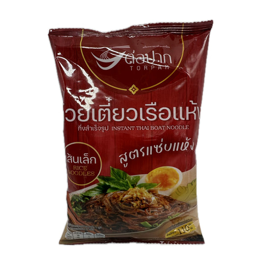 Instant Thai Boat Noodle Rice Noodles by Torpak Brand ก๋วยเตี๋ยวเรือแห้งเส้นเล็ก สูตรแซ่บแห้ง ตราต่อปาก - 110g