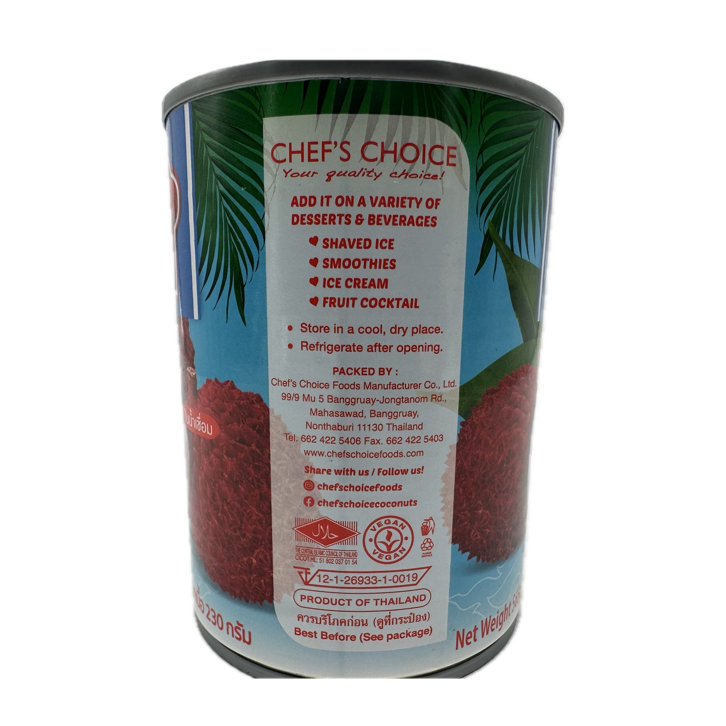 Chef's Choice Lychee in syrup ลิ้นจี่ในน้ำเชื่อม- 230g