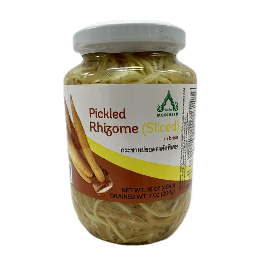 Pickled Rhizome (Kachai ) Sliced in Brine by Wangderm กระชายฝอยดองคัดพิเศษ ตราวังเดิม - 16oz