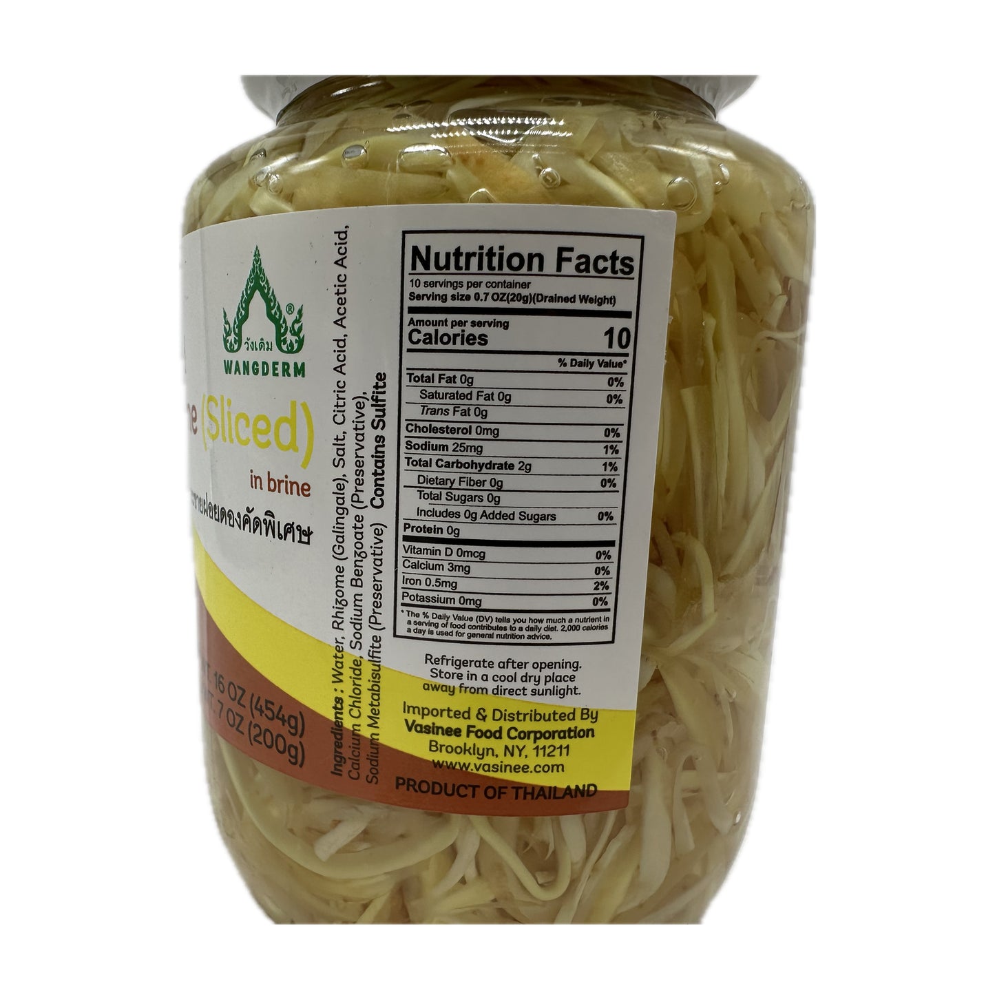 Pickled Rhizome (Kachai ) Sliced in Brine by Wangderm กระชายฝอยดองคัดพิเศษ ตราวังเดิม - 16oz