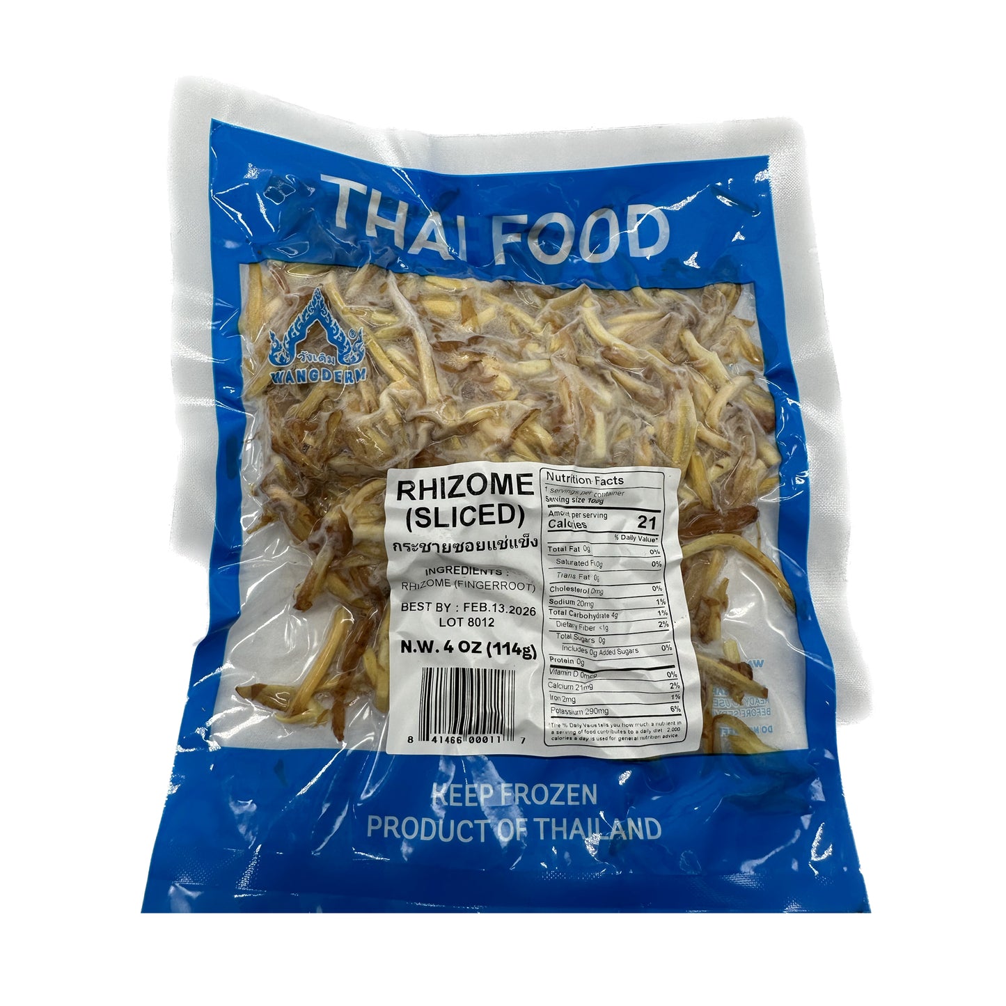 Wangderm Frozen RhiZome Sliced (Kra-Chai) กระชายซอย แช่แข็ง ตราวังเดิม - 4 oz