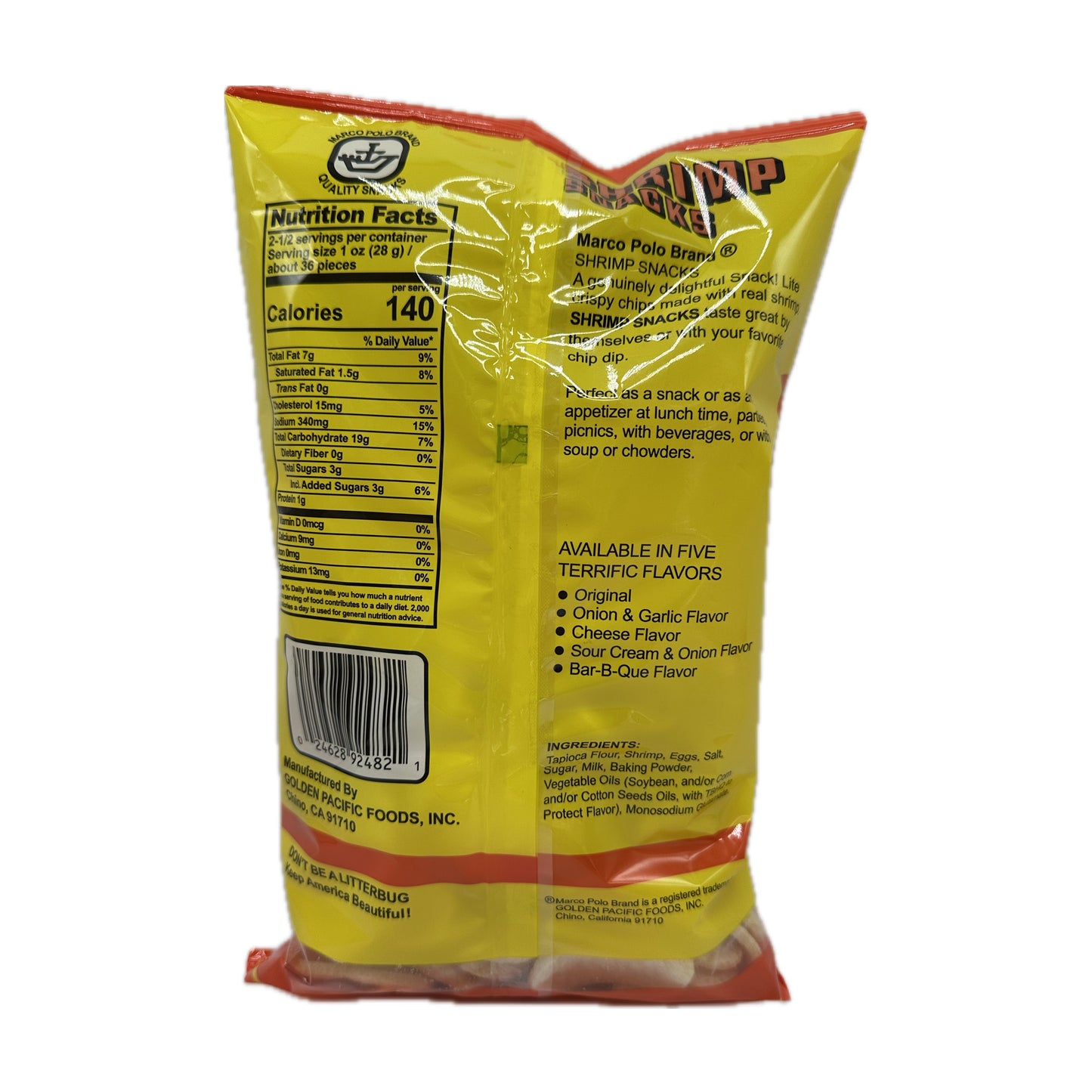 Shrimp Snack Chips Marco Polo Brand, Original Flavored -2.5oz