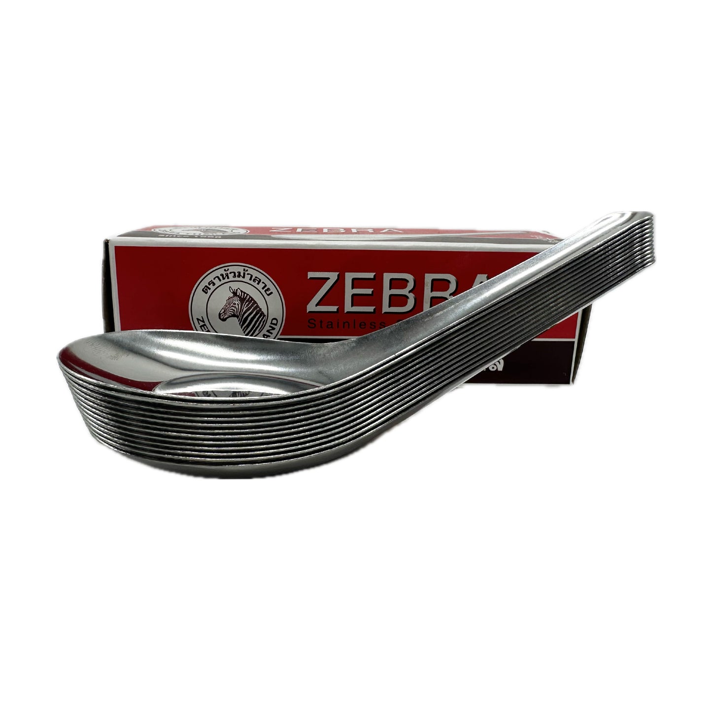 Zebra Spoon Pack of 12 Zebra Thai Chinese Asian Stainless Steel Rice Soup Spoons ตราหัวม้าลาย ช้อนสแตนเลส แพ็ค 12