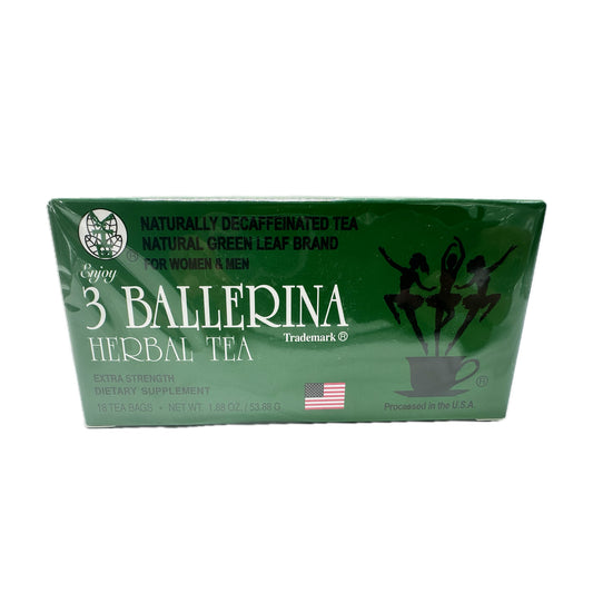 3 Ballerina Herbal Tea Naturally Decaffeinated Tea Natural Green Leaf Brand forWomen and Men (18 Tea Bags) - 53.88g