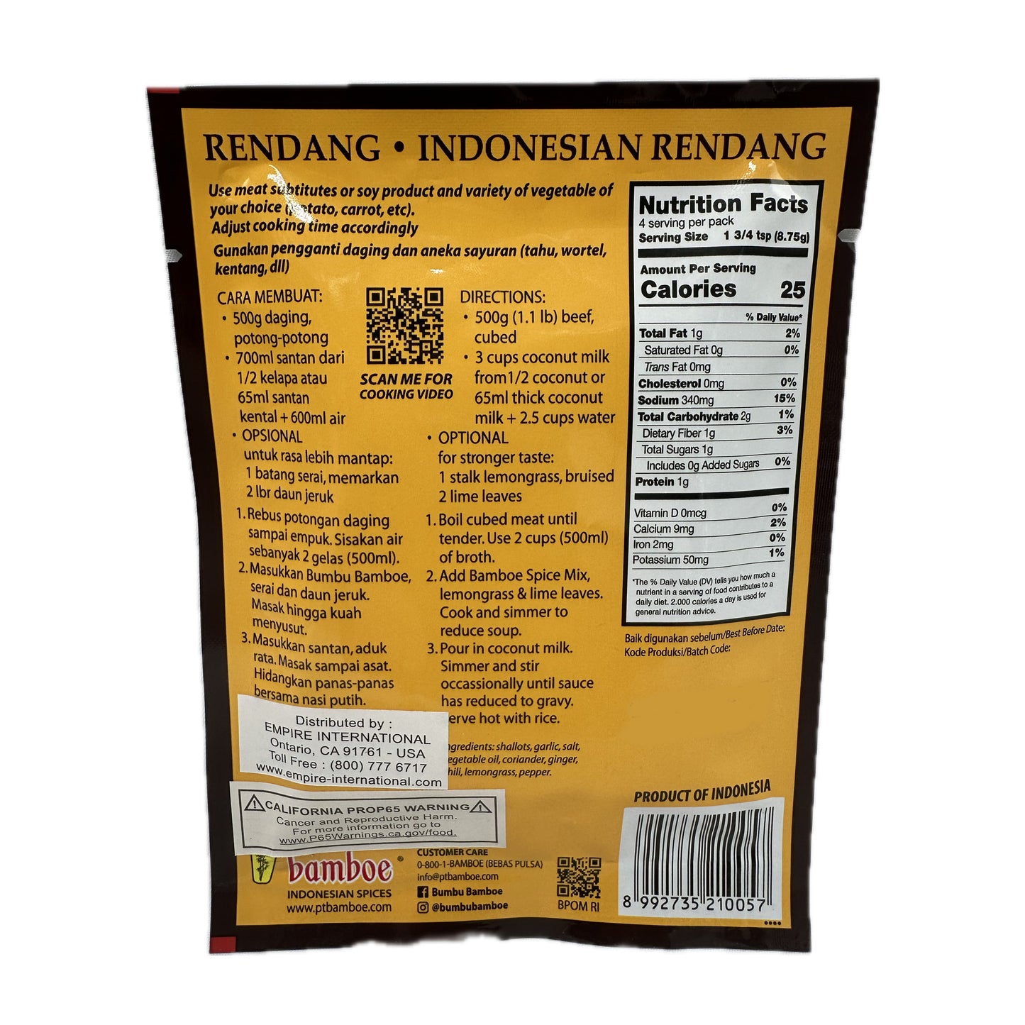 Bamboe Bumbu Spice Mix for Indonesian Rendang - 35g