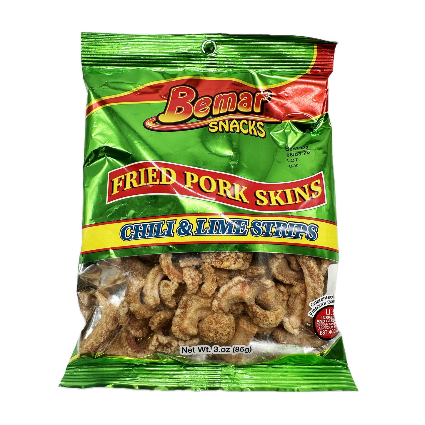 Bemar Snack Fried Pork Skins Chili & Lime Strips - 3oz