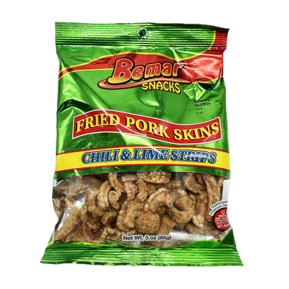 Bemar Snack Fried Pork Skins Chili & Lime Strips - 3oz