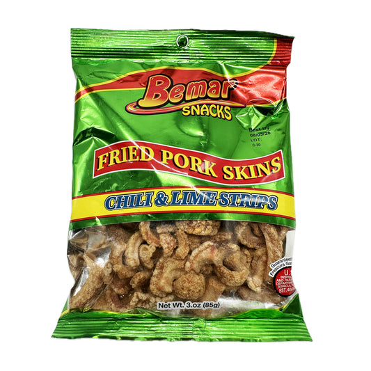 Bemar Snack Fried Pork Skins Chili & Lime Strips - 3oz