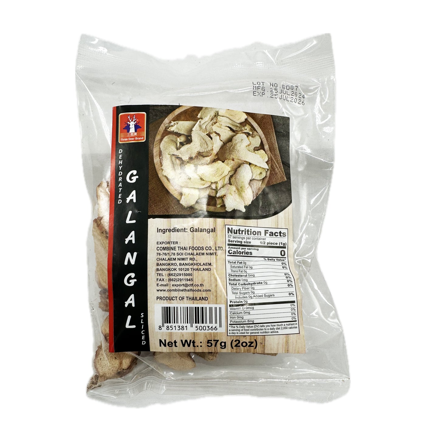 Dehydrated Galangal Sliced Three Dear Brand - 57g