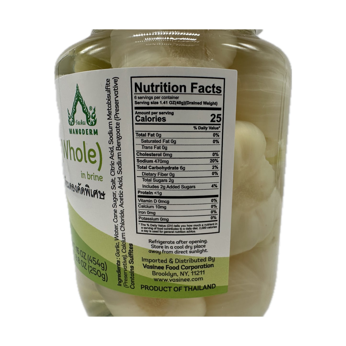 Whole Pickled Garlic in Brine by Wangderm กระเทียมดอง ตราวังเดิม - 16oz