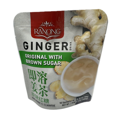 Instant Ginger Original with Brown Sugar by Ranong brand - 3.5oz (10 sachets* 0.35oz)