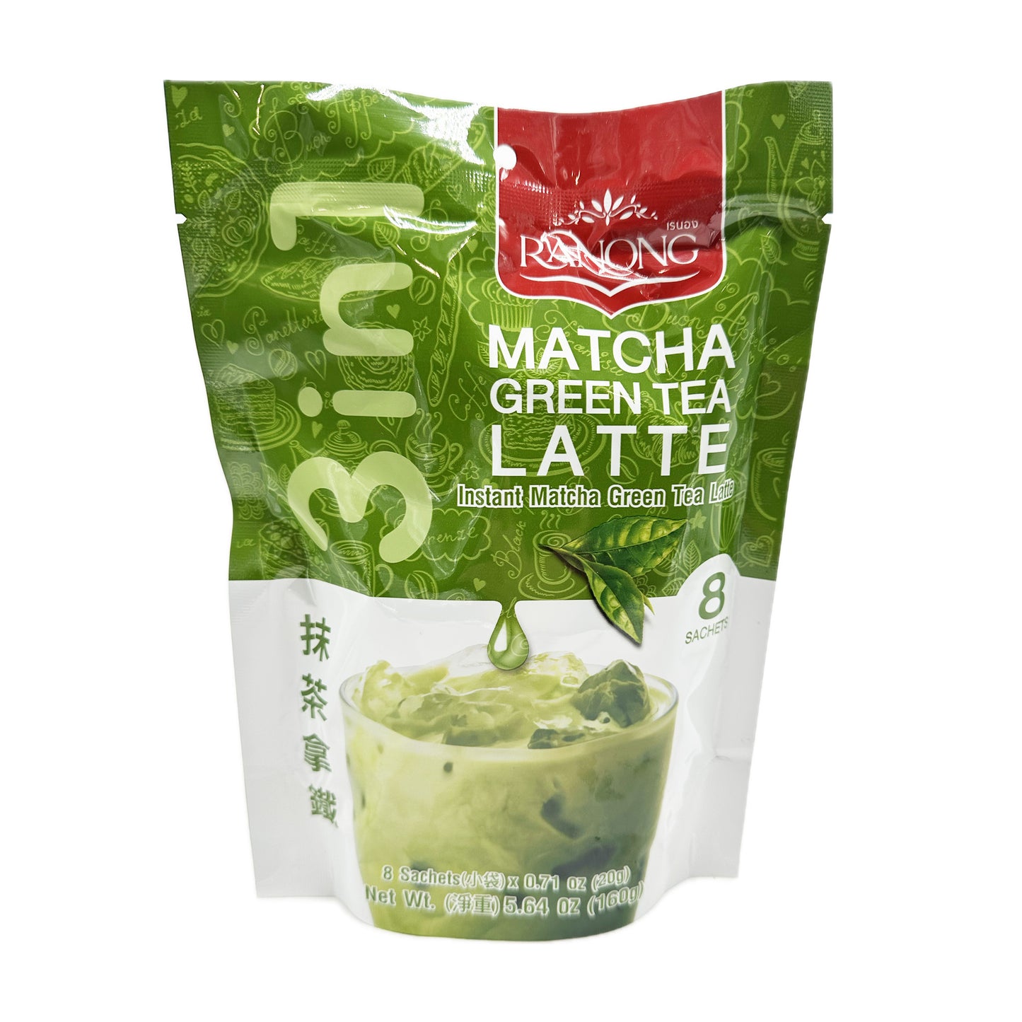 Ranong Instant Matcha Green Tea Latte Mix 3-in-1 - 160g (8 Sachets *20g)