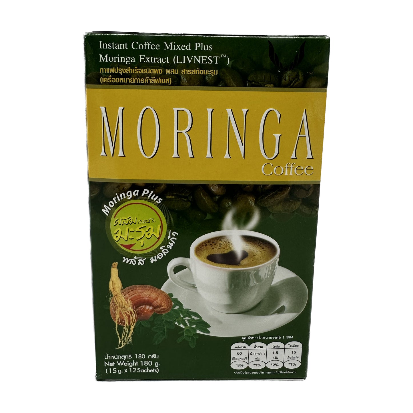 Instant Coffee Mixed Plus Moringa Extract (Livnest) กาแฟปรุงสำเร็จชนิดผงผสมมะรุม ตราลีฟเนส - 180g