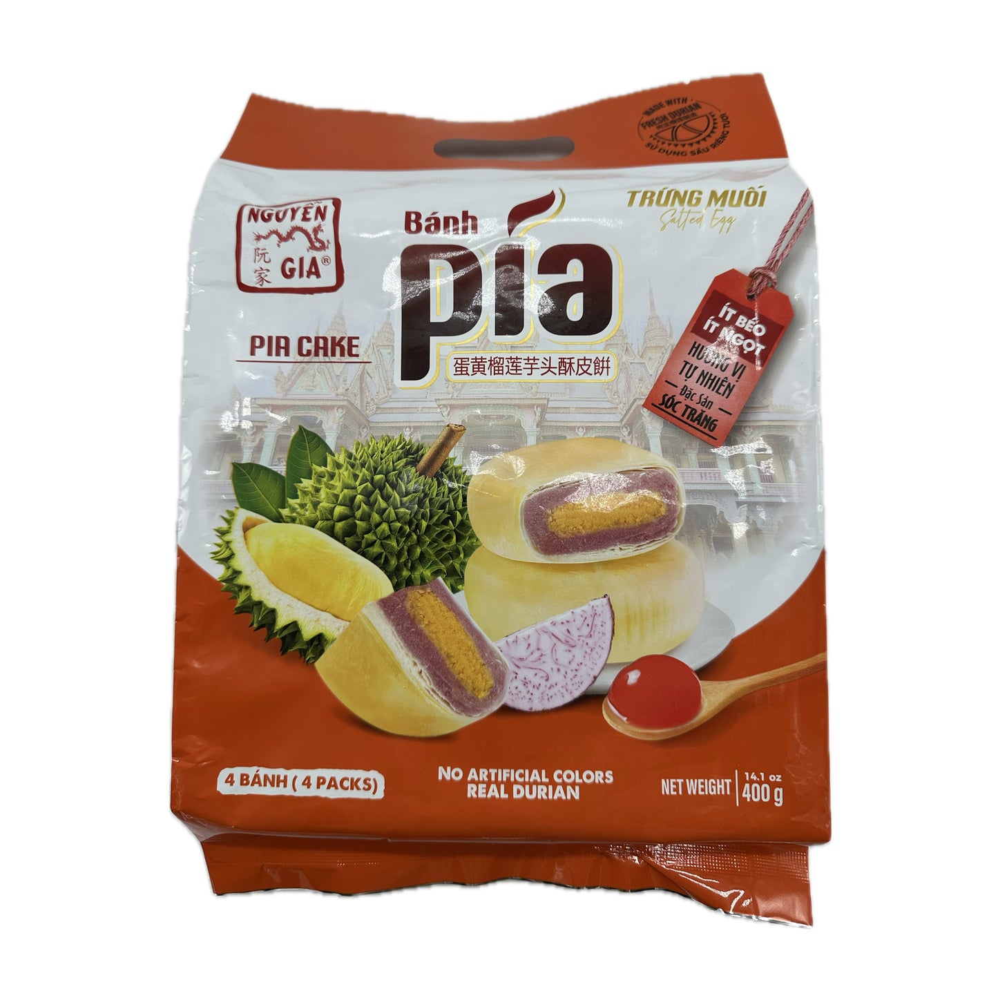 Nguyen Gia Banh Pia Cake No Artificial Color with Egg Yolk,Taro & Real Durian Filling - 400g