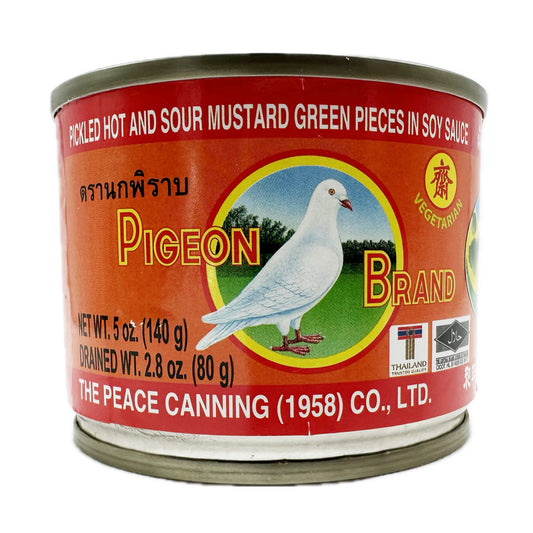 Pickled Hot and Sour Mustard Green Green Pieces in Soy Sauce Pigeon Brand ผักกาดดองยำเกี่ยมฉ่าย ตรานกพิราบ