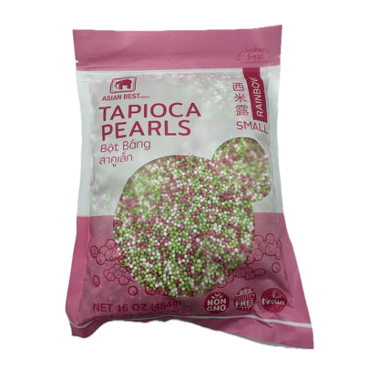 Asian Best Brand Tapioca Pearls Rainbow Size Small เม็ดสาคูเล็กสีสายรุ้งขนาดเล็ก - 16oz