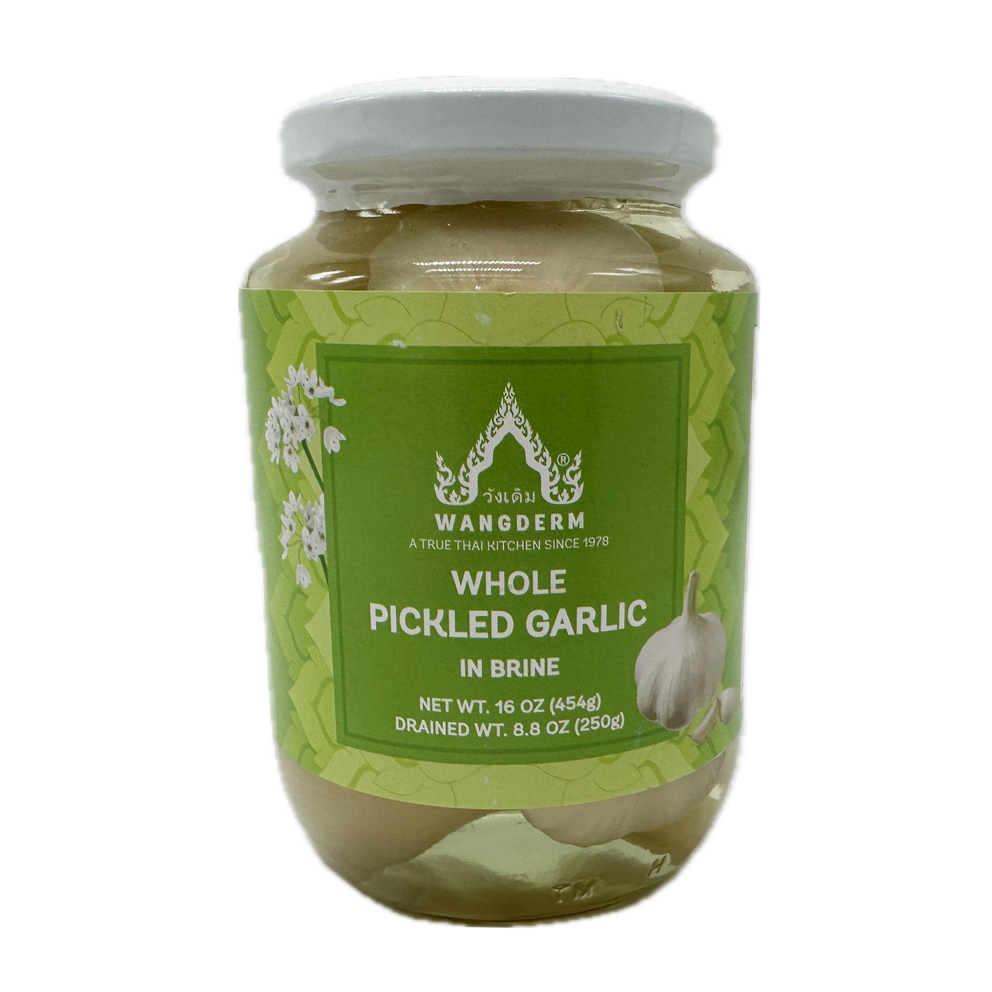 Whole Pickled Garlic in Brine by Wangderm กระเทียมดอง ตราวังเดิม - 16oz
