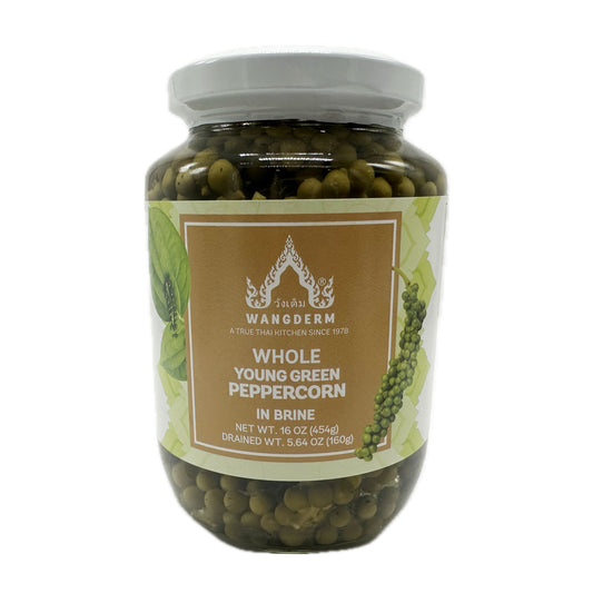 Wangderm Whole Young Green Peppercorn in Brine พริกไทยอ่อน ตราวังเดิม - 16oz